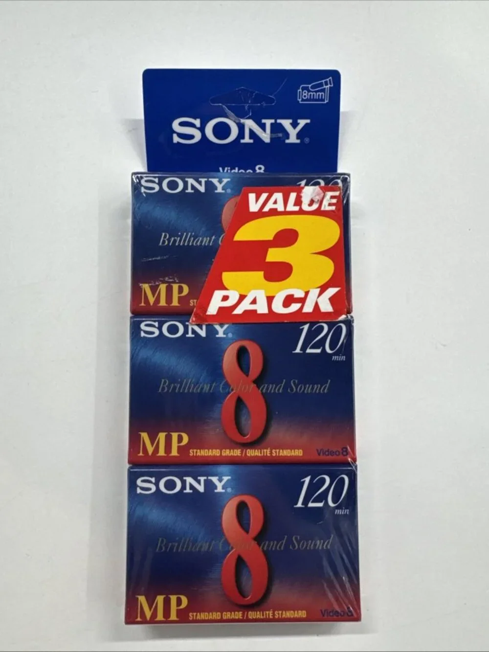 SONY Video 8 MP 120 min 8mm Standard Grade P6-120MP Tapes 3 Pack NEW SHIPS FREE